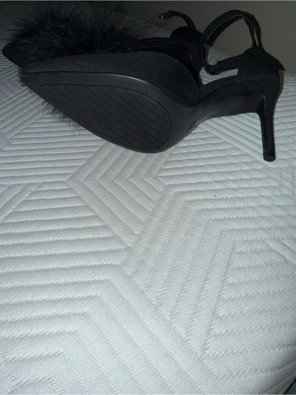 BCBGeneration Black Pom-Pom Ankle-Strap Pointed-Toe Heels